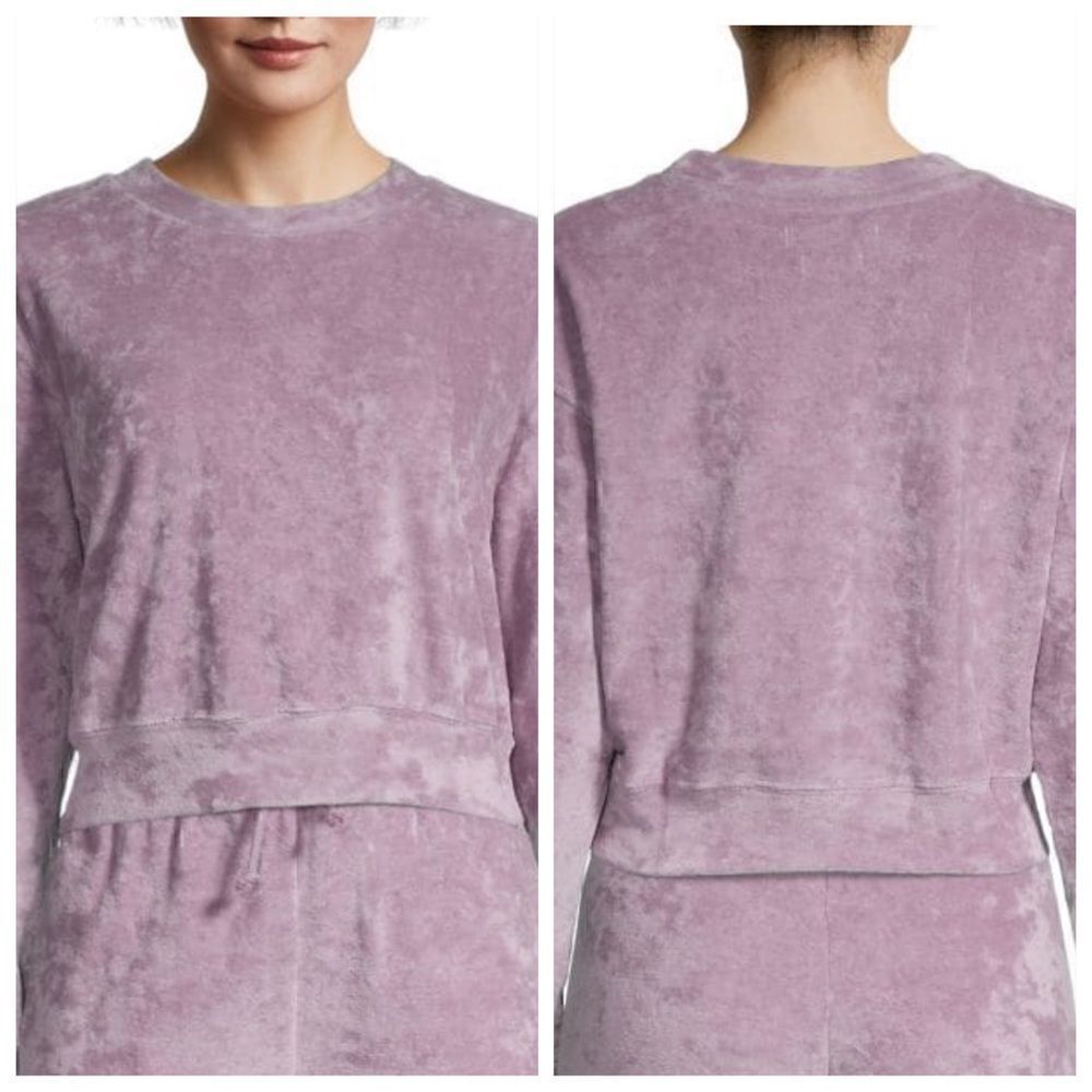 Noize Sweatshirt womens Size large Velvet Cropped velour crew neck pullover New‎